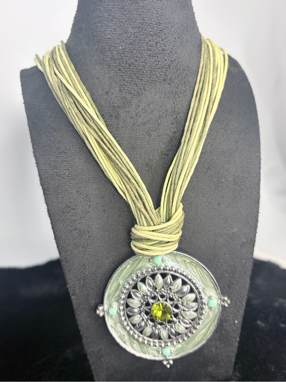 Vintage Bohemian Green Multi-Strand Pendant Necklace - 20"
